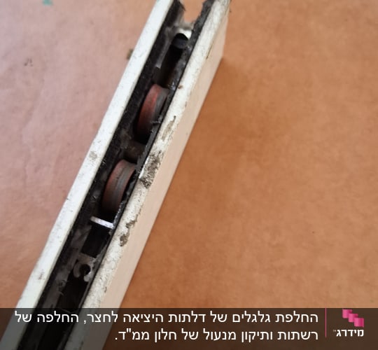 מסילה עם גלגלים לשימוש בתריסים